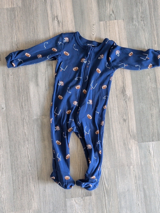 Petit Lem Other - Petit Lem Navy Football-Print Zip Front Footed One-Piece